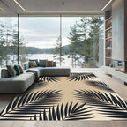 Minimalist Black Palm Leaf Framed Circle Rug