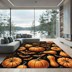 Spooky Halloween Harvest Pumpkin and Bat Rug