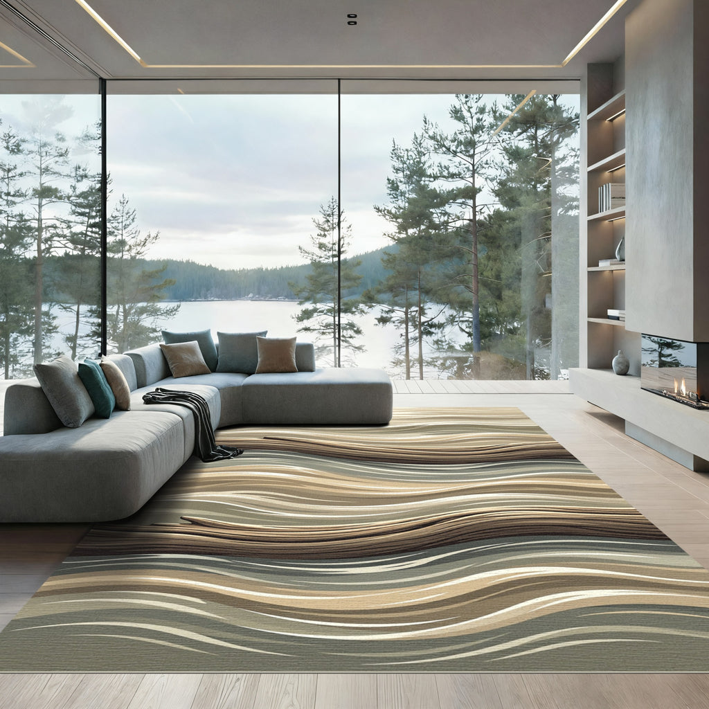 Neutral Tones Wood Grain Flow Rug