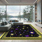 Yellow Bordered Cosmic Night Sky Stars Rug