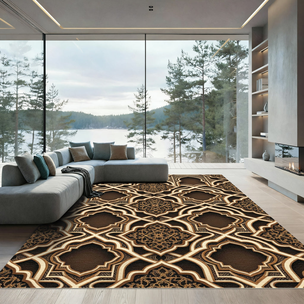 Intricate Gold Filigree Royal Archwork Rug