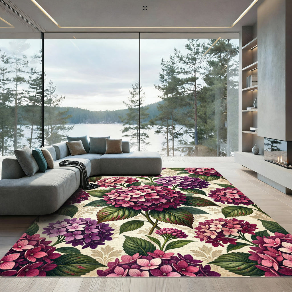Elegant Magenta Hydrangea Floral Bouquet Rug