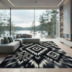 Black White Geometric Diamond Rug