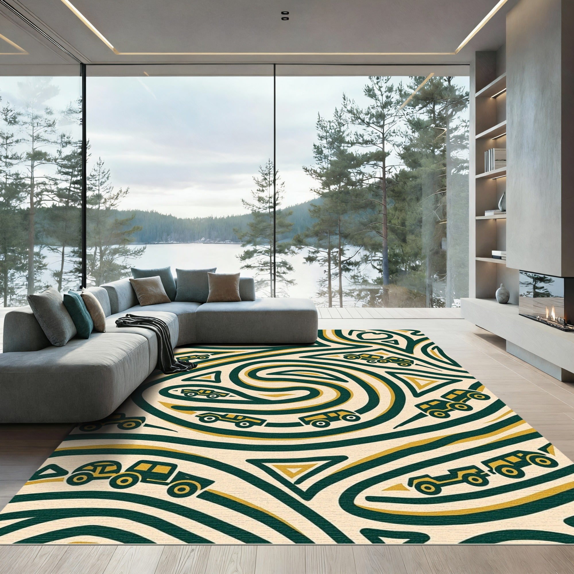 Green Gold Labyrinth Vehicle Weave Rug
