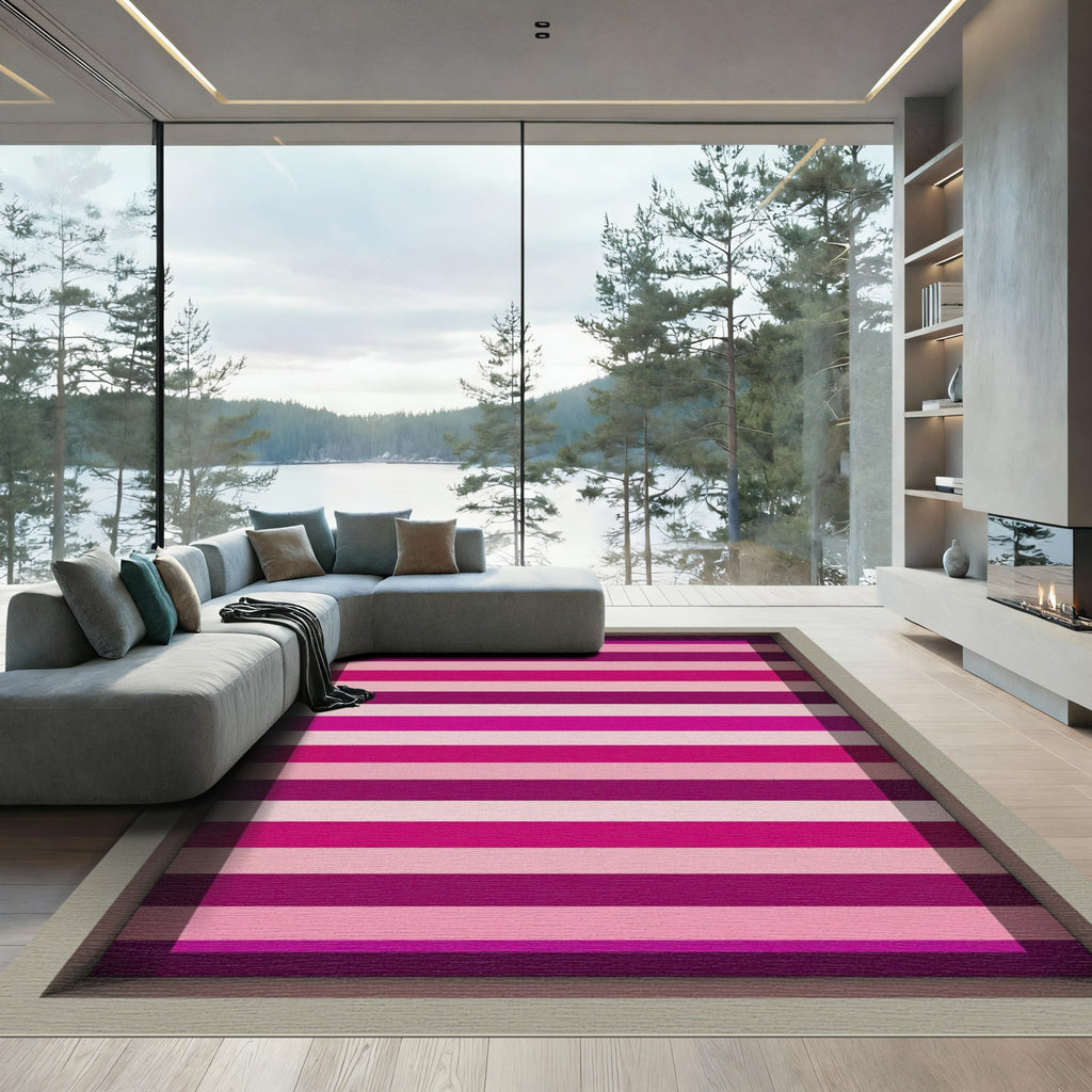 Bold Magenta Pink Striped Modern Rug