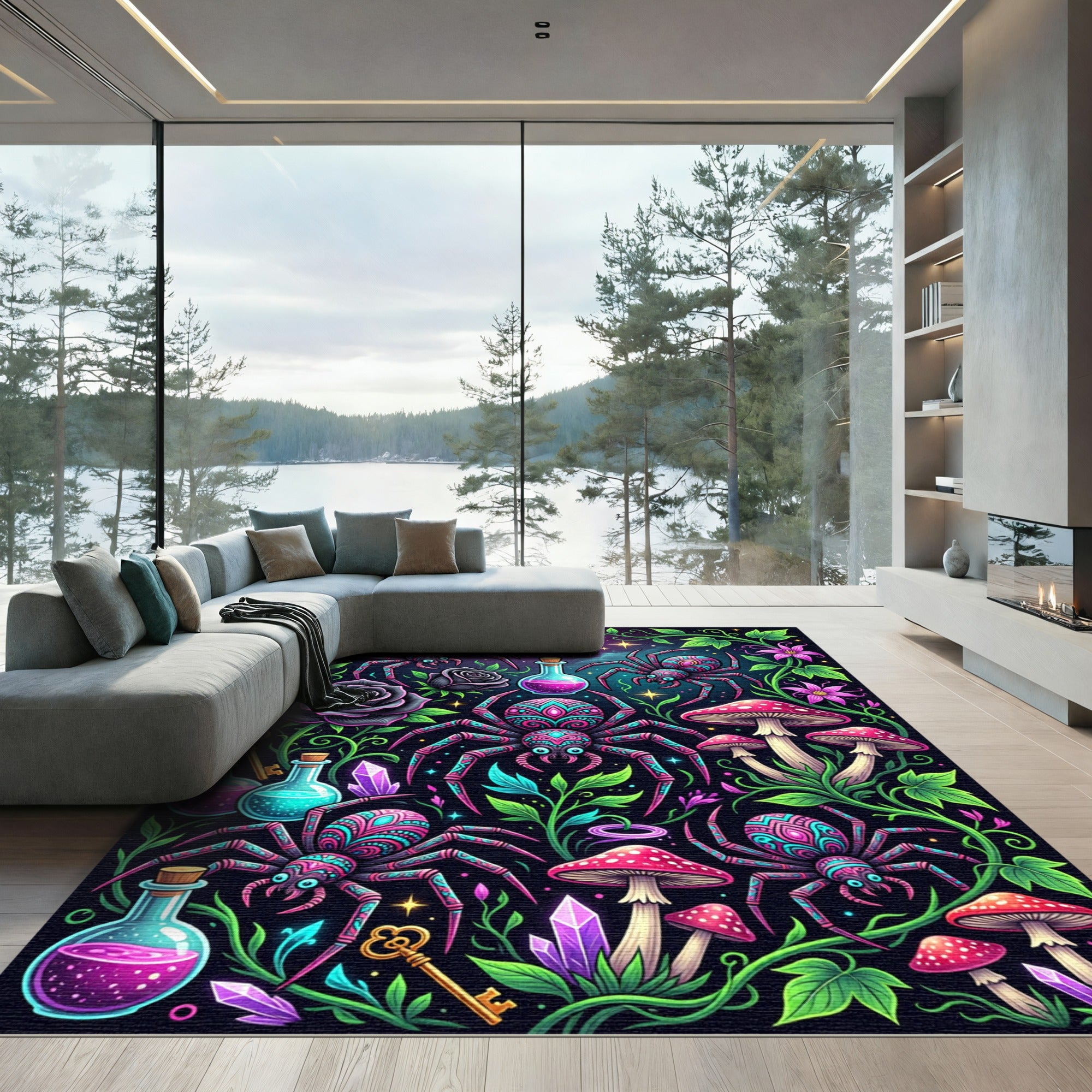 Neon Spider Enchanted Garden Forest Rug