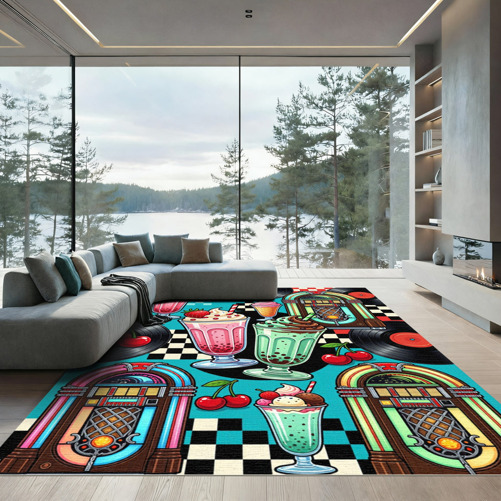 Retro Diner Vinyl Record Milkshake Mosaic Rug