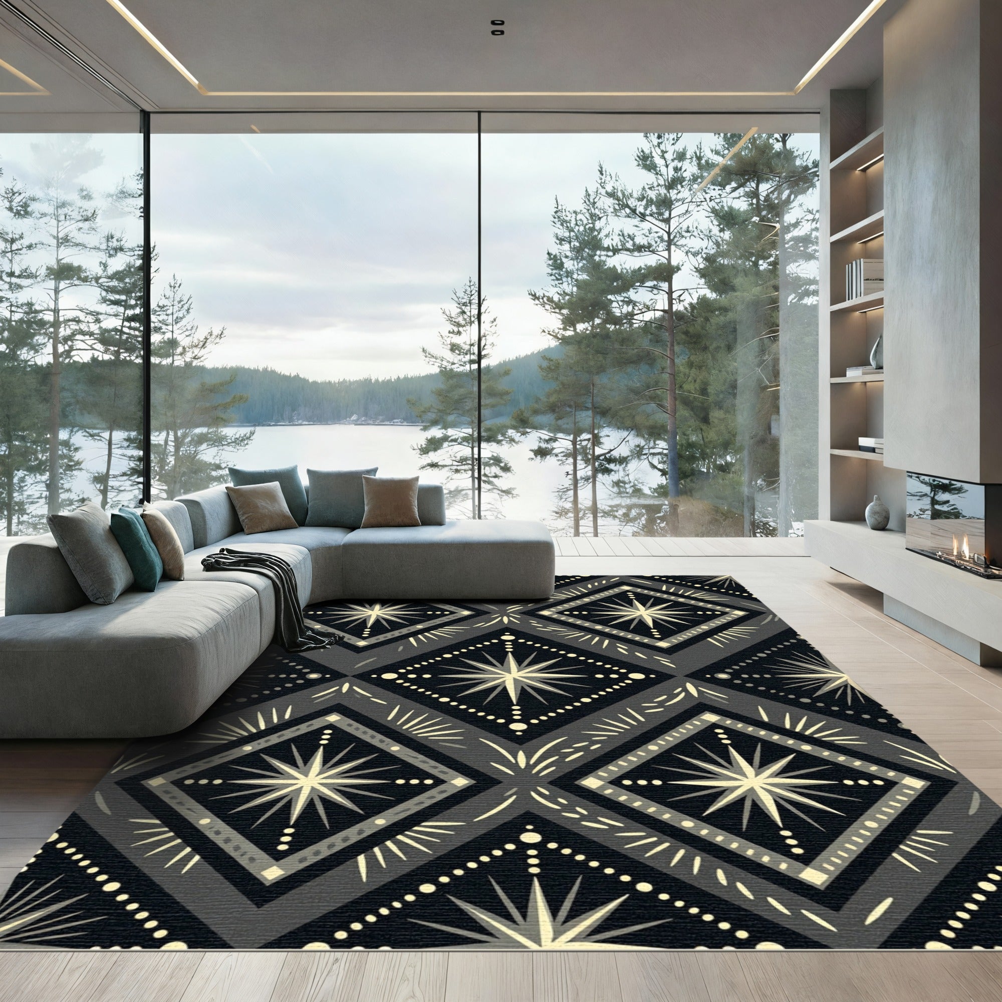 Monochromatic Diamond Starburst Geometric Rug