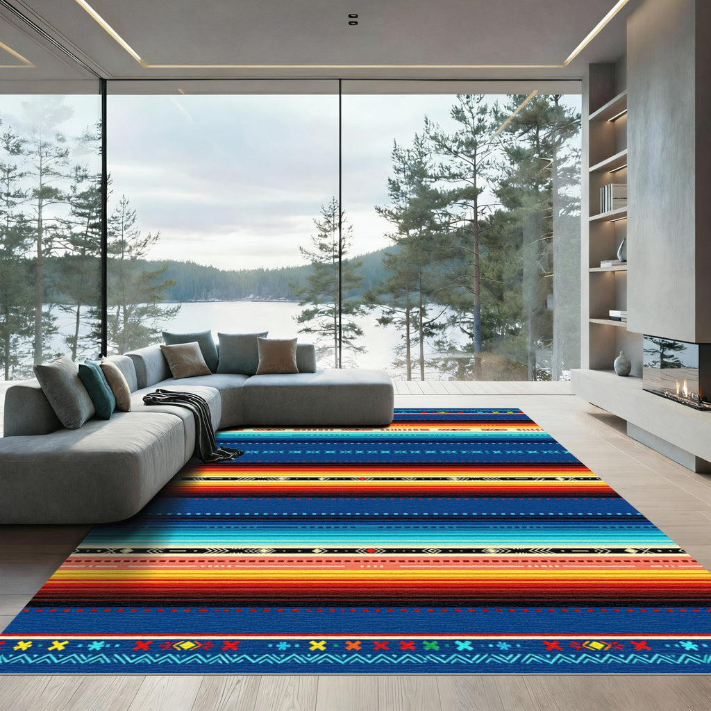 Vibrant MultiColor Southwestern Striped Geometric Blanket Rug