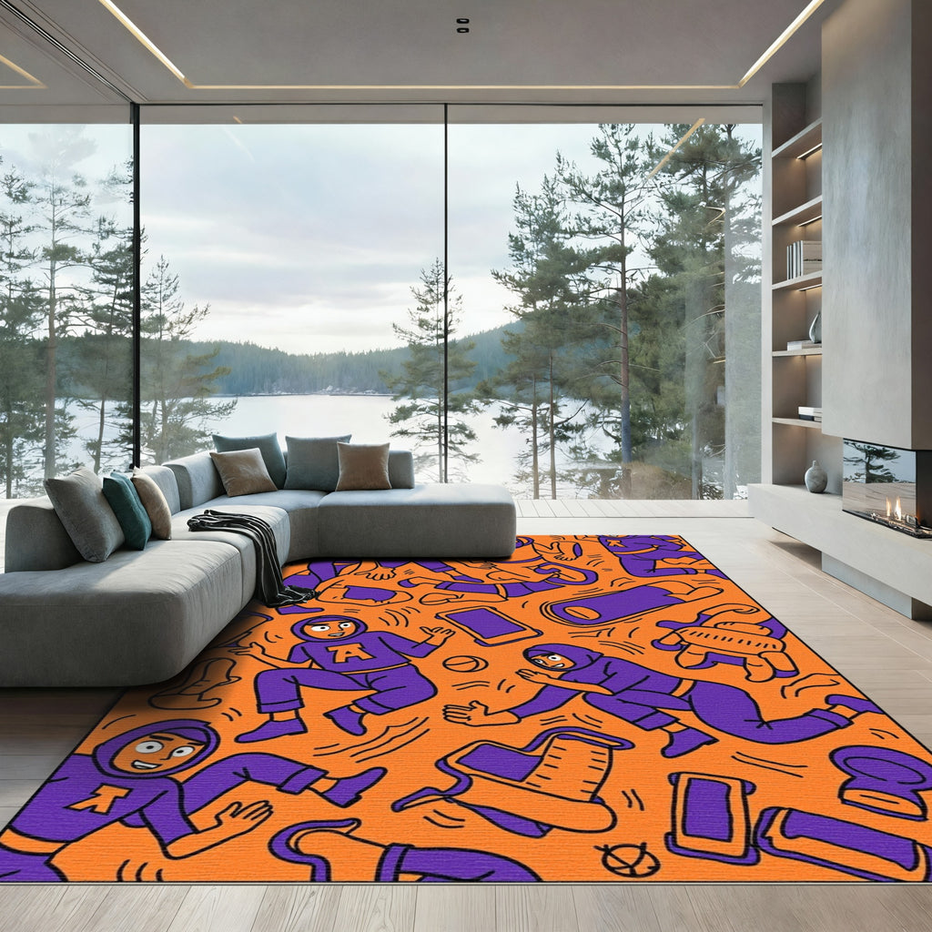 Vibrant Orange Purple Dancers Collage Rug