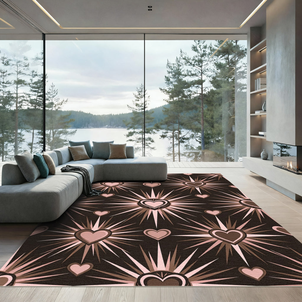 Radiant Heartburst Brown Pink Rug
