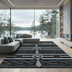 Nautical Rope Knot Striped Navy Decor Rug