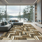 Woven Earthy Tones Striped Plank Grid Rug