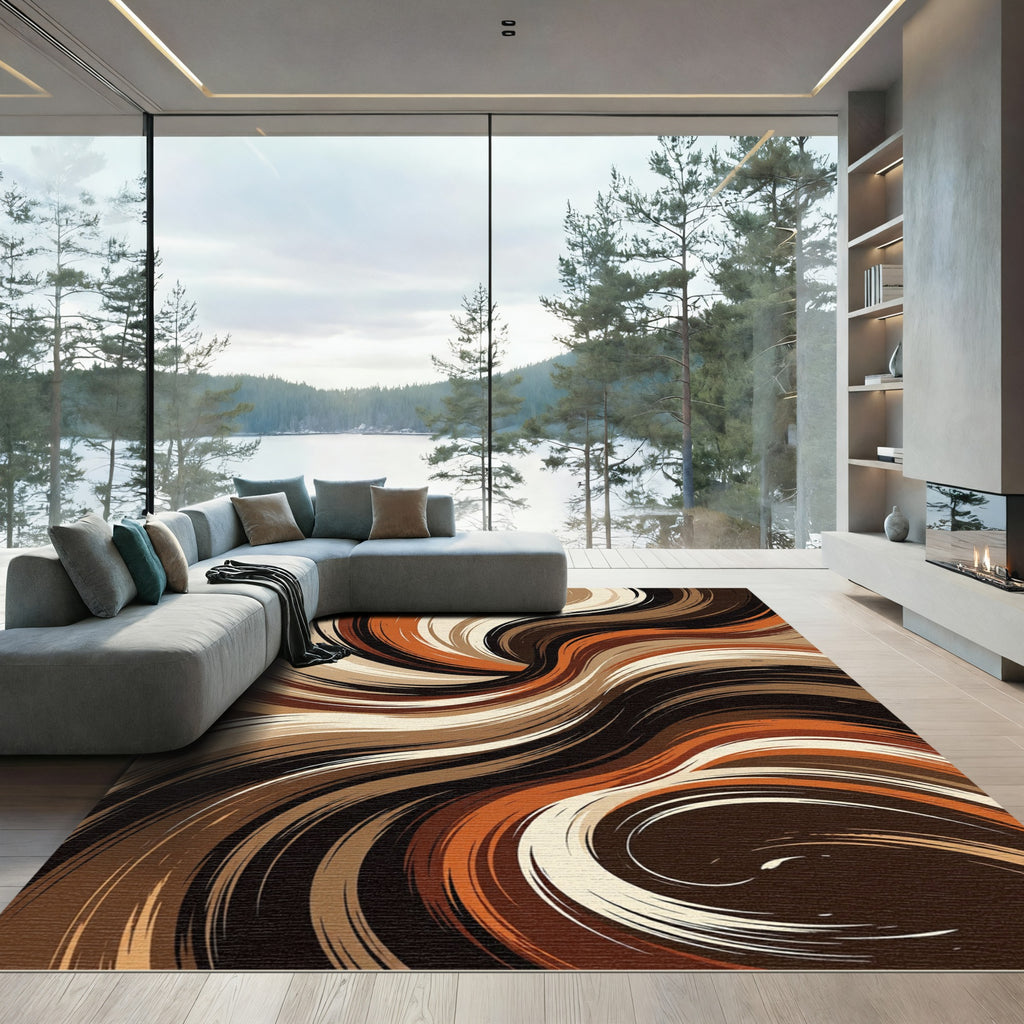 Earthy Swirl Abstract Flow Rug