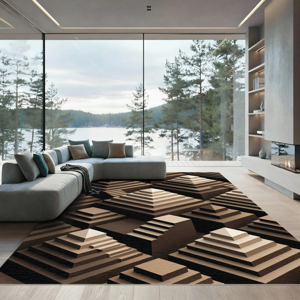 Geometric Caramel Tiered Monochromatic Structure Rug