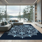 Icy Blue Winter Snowflake Medallion Rug