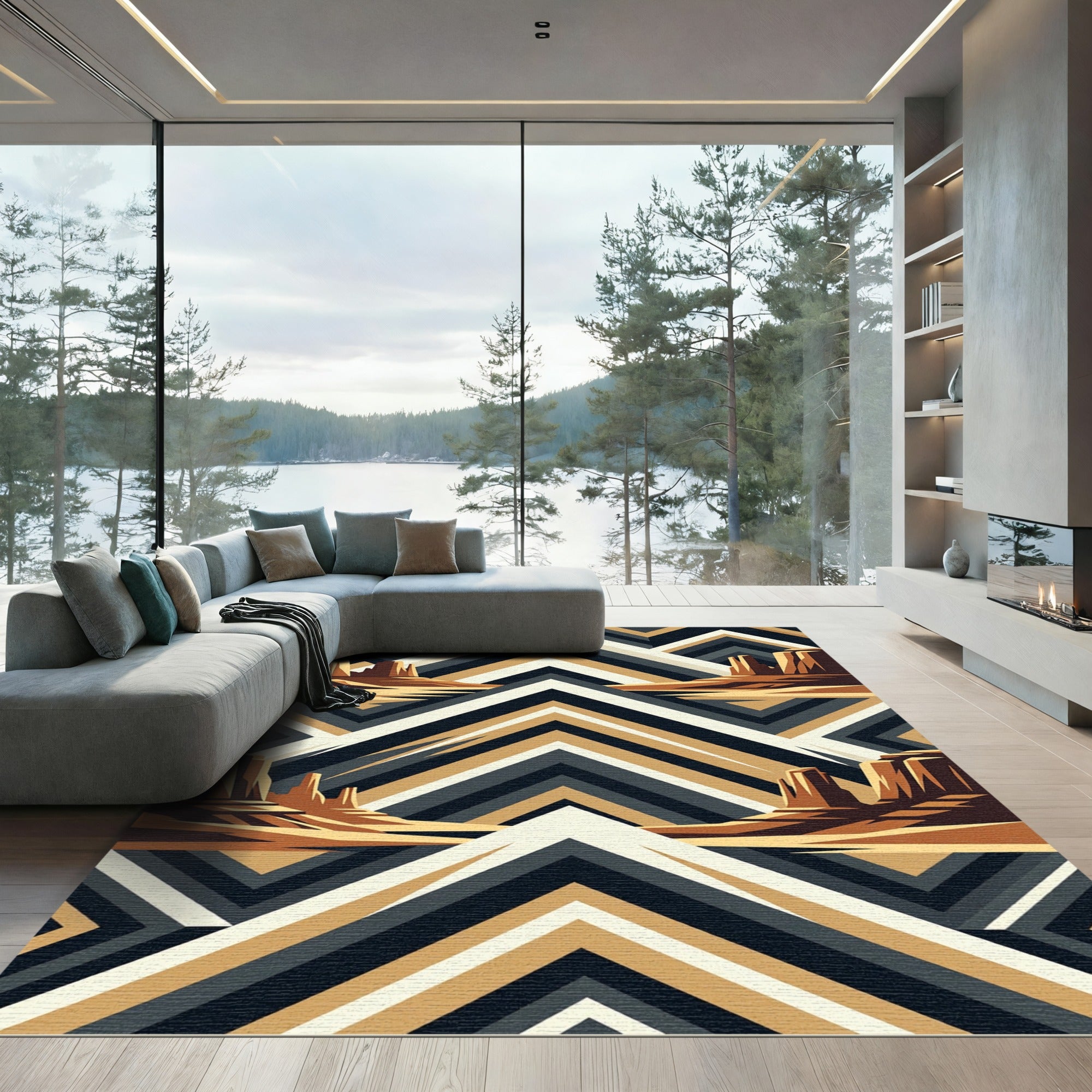 Desert Mesa Geometric Ochre Charcoal Rug