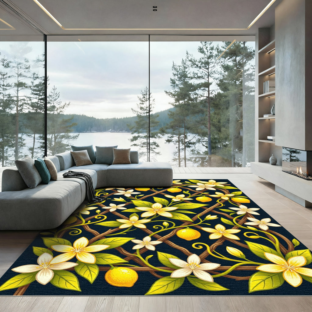 Lush Lemon Blossom Trellis Yellow Rug