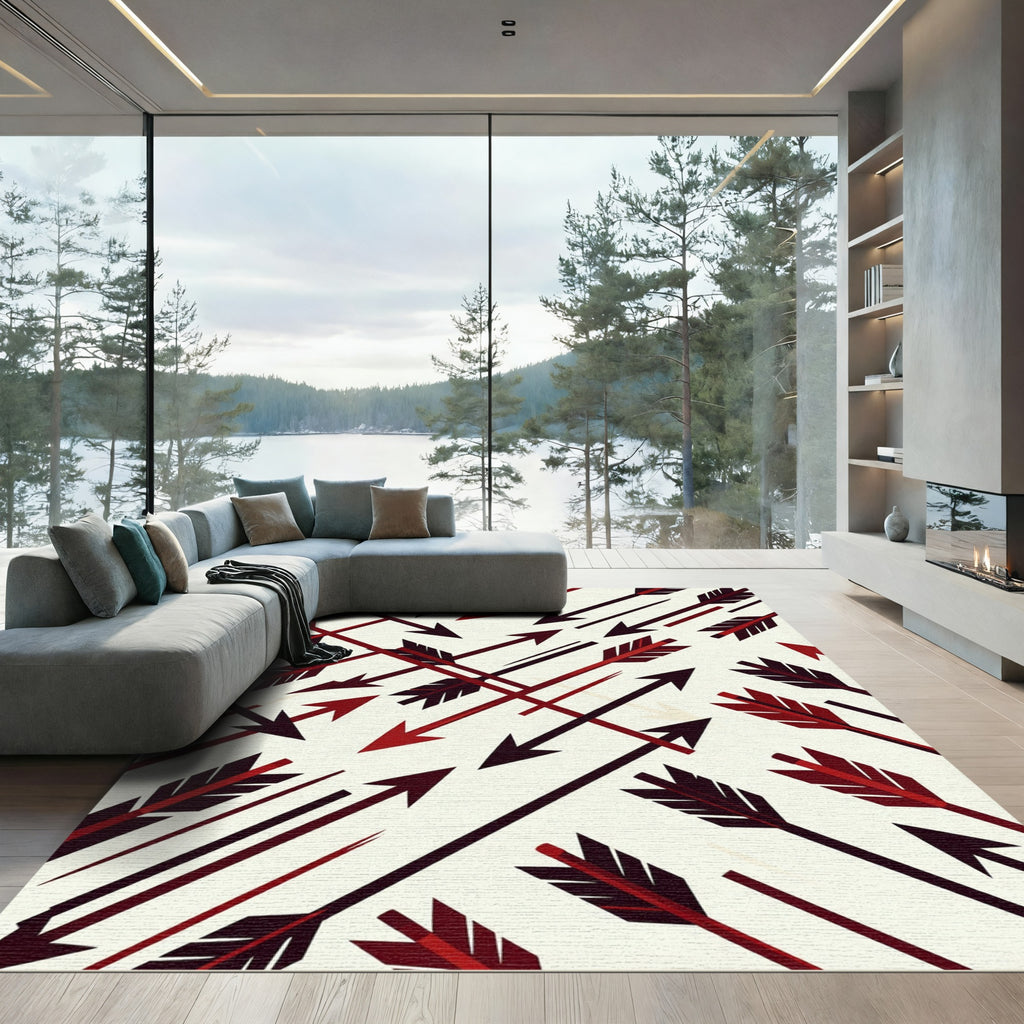Geometric Crimson Arrow Composition Rug