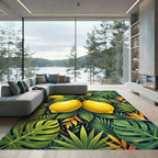 Vibrant Tropical Lemon Botanical Foliage Rug
