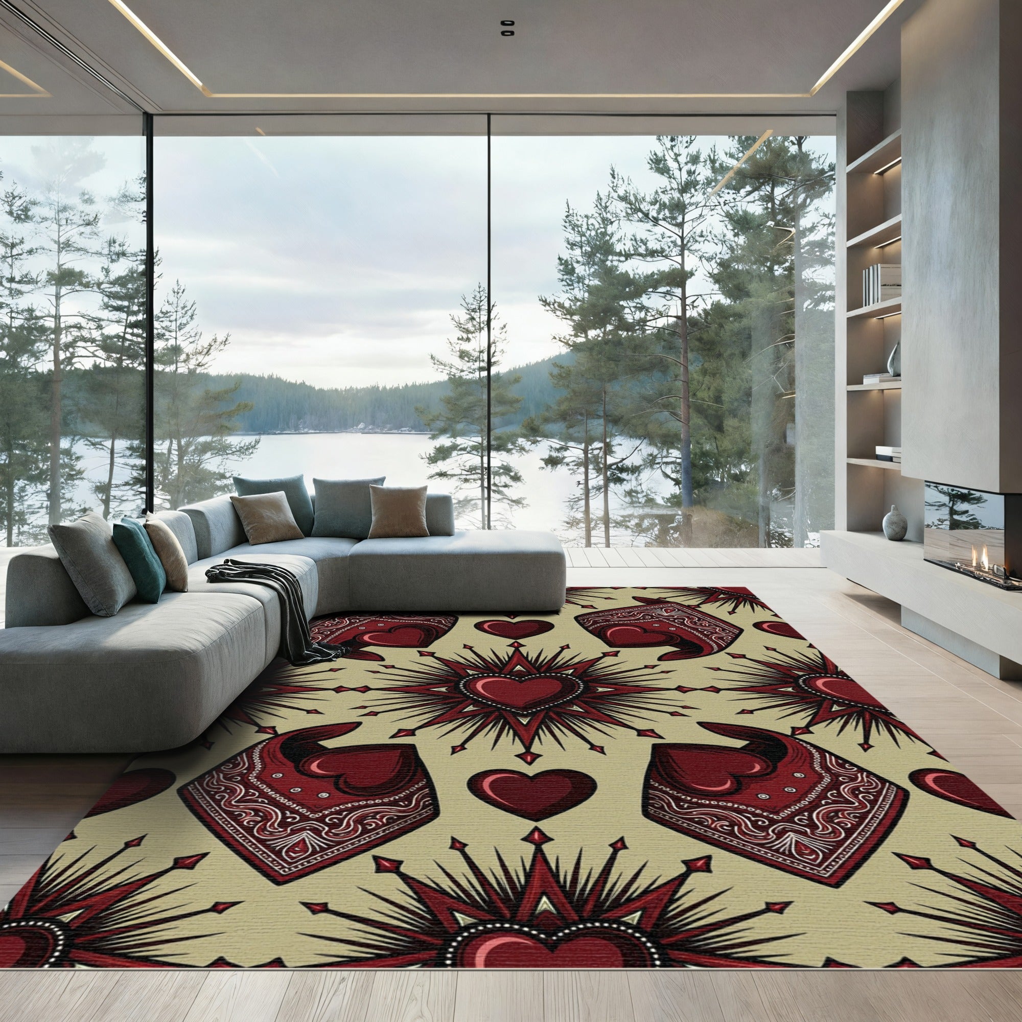 Crimson Heart Bandanas Bursting Graphic Rug
