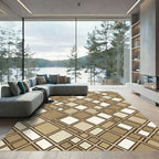 Modern Earthy Geometric Square Mosaic Rug