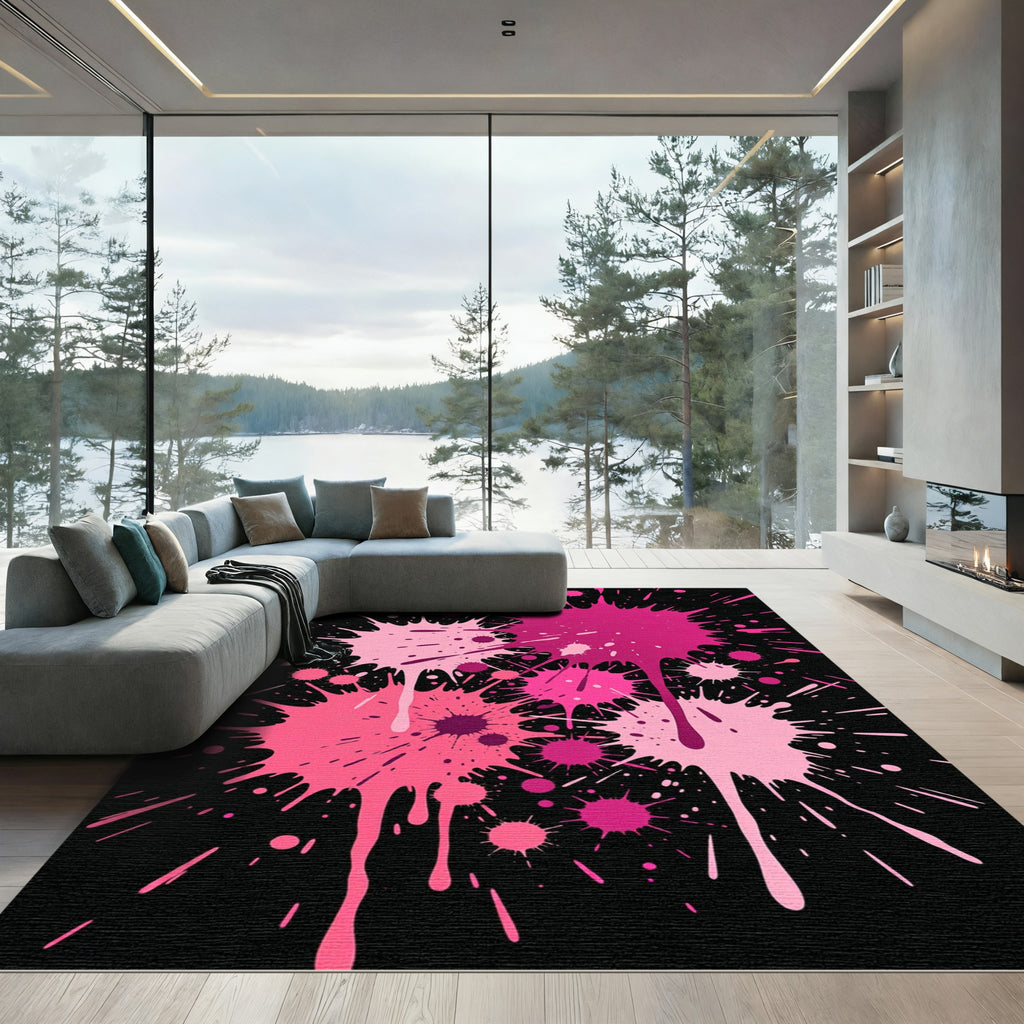 Vibrant Hot Pink Liquid Splash Rug