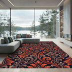 Dark Floral Scrollwork Amber Rug