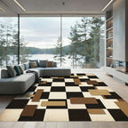 Brown Cream Checkerboard Geometric Rectangles Rug