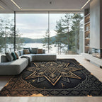 Ornate Black and Gold Star Medallion Rug