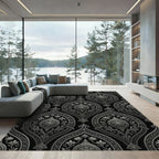 Elegant Metallic Silver Damask Medallion Rug