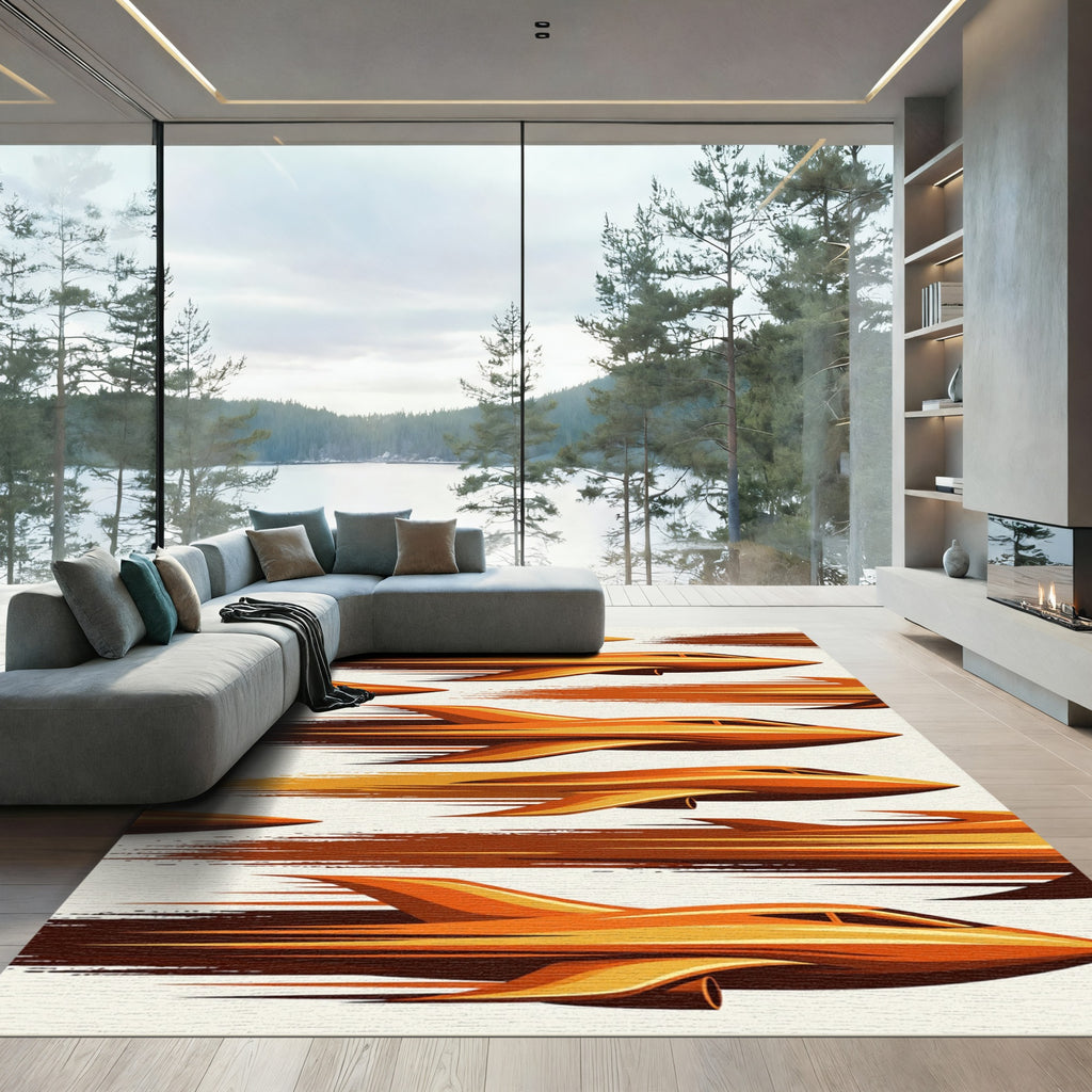 Abstract Golden Jet Motion Art Rug