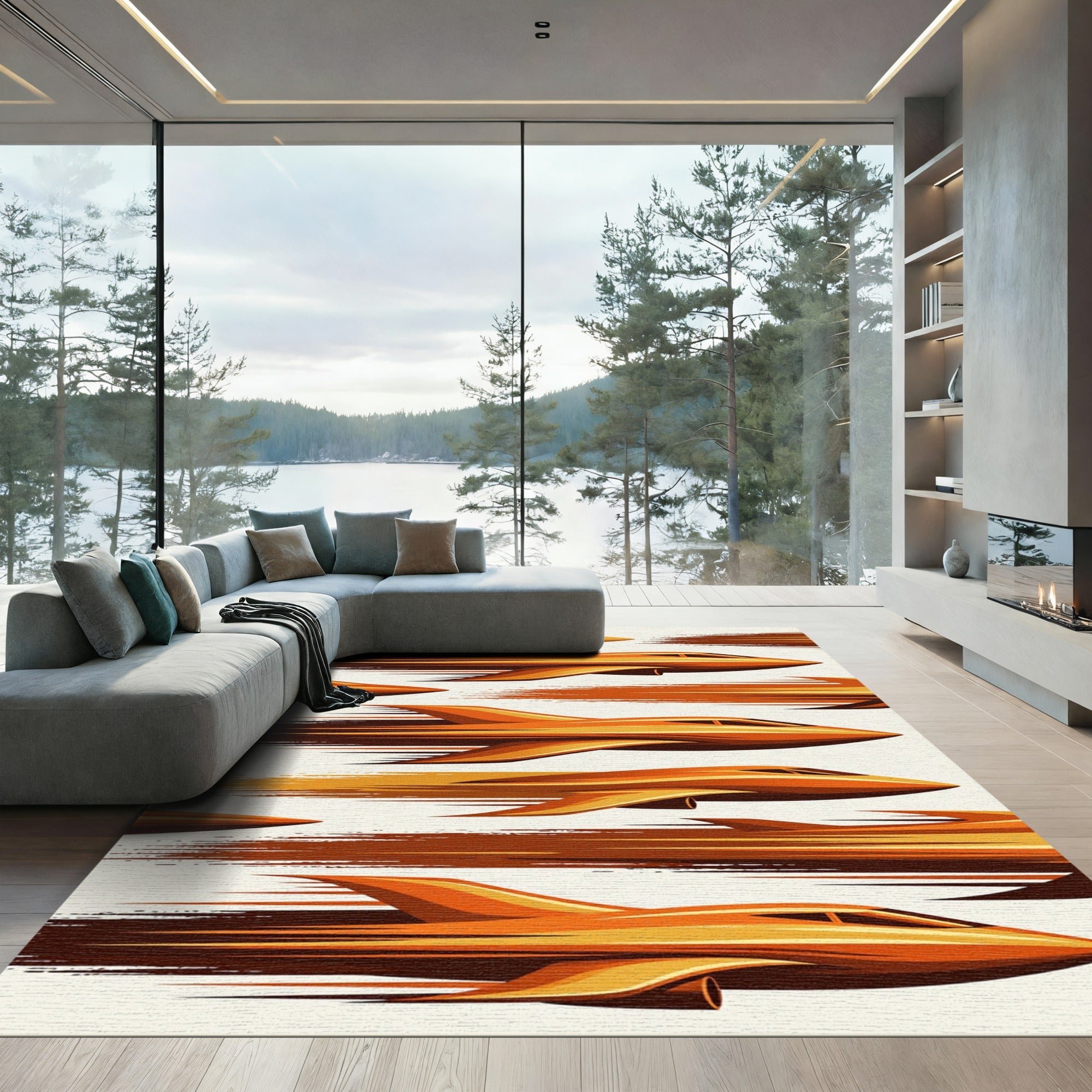 Abstract Golden Jet Motion Art Rug