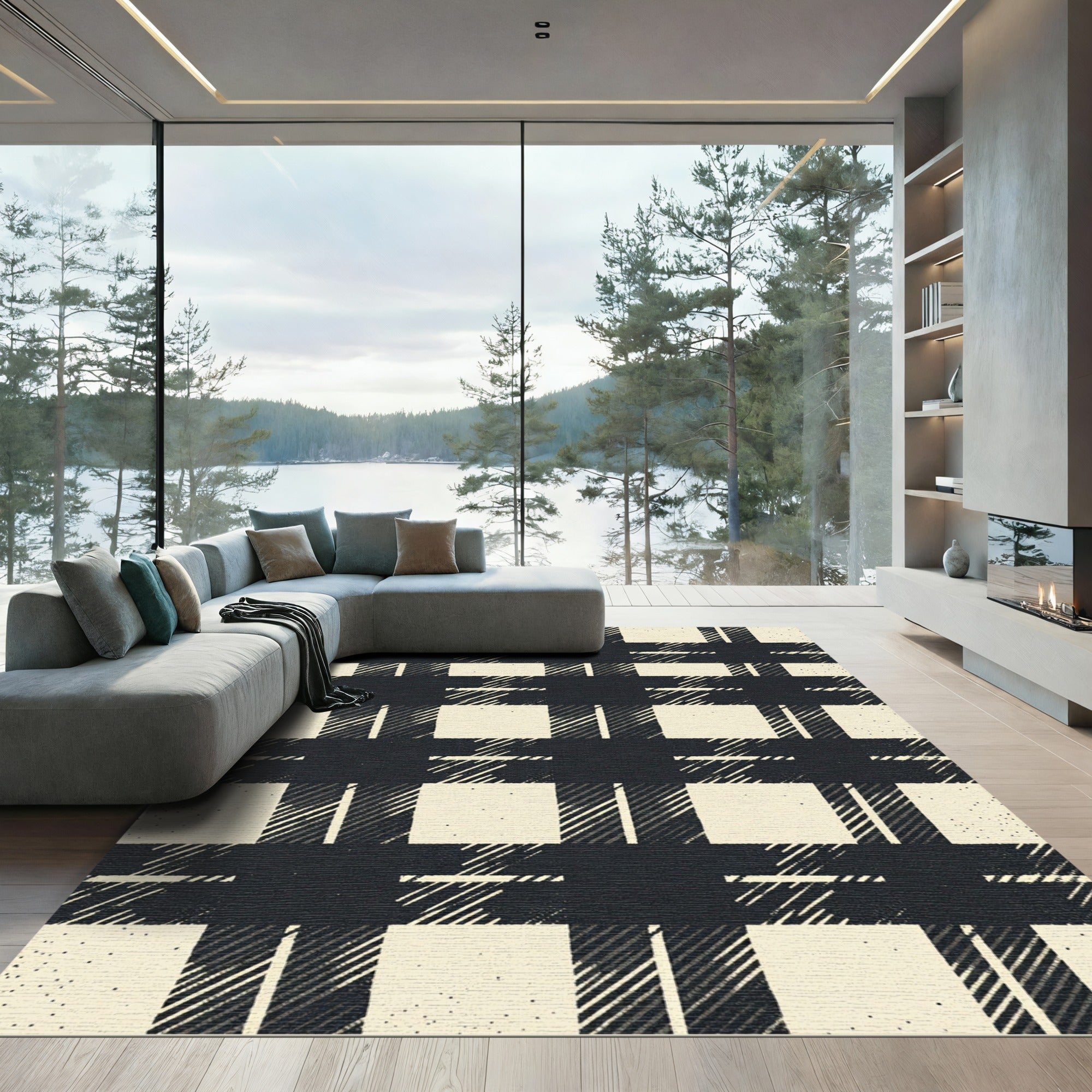 Dark Beige Tartan Plaid Rug