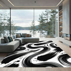 Modern Black White Abstract Brush Stroke Rug