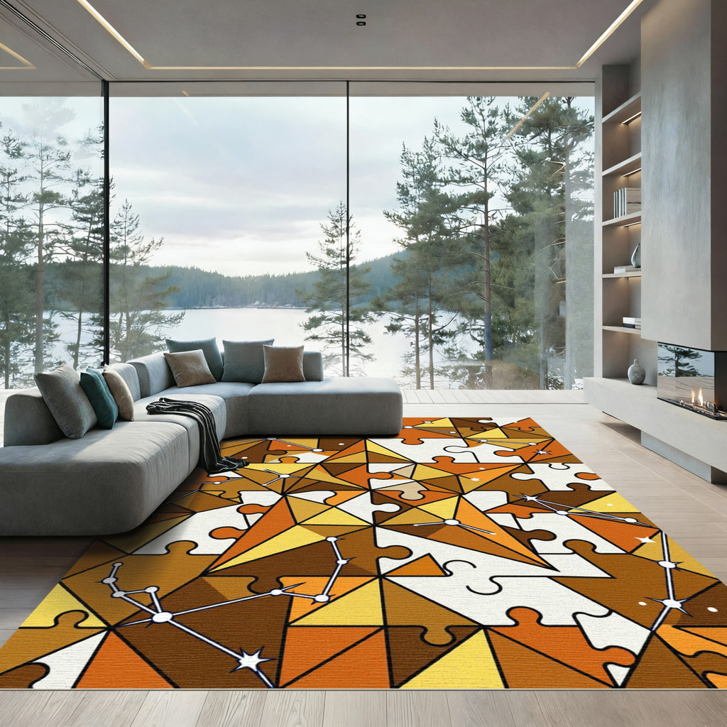 Golden Constellation Jigsaw Geometric Mosaic Rug