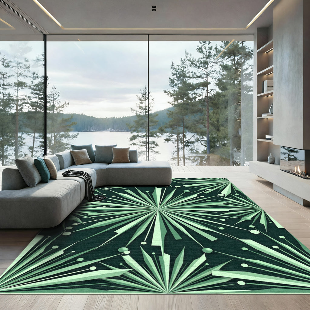 Emerald Spiky Starburst Geometric Rug