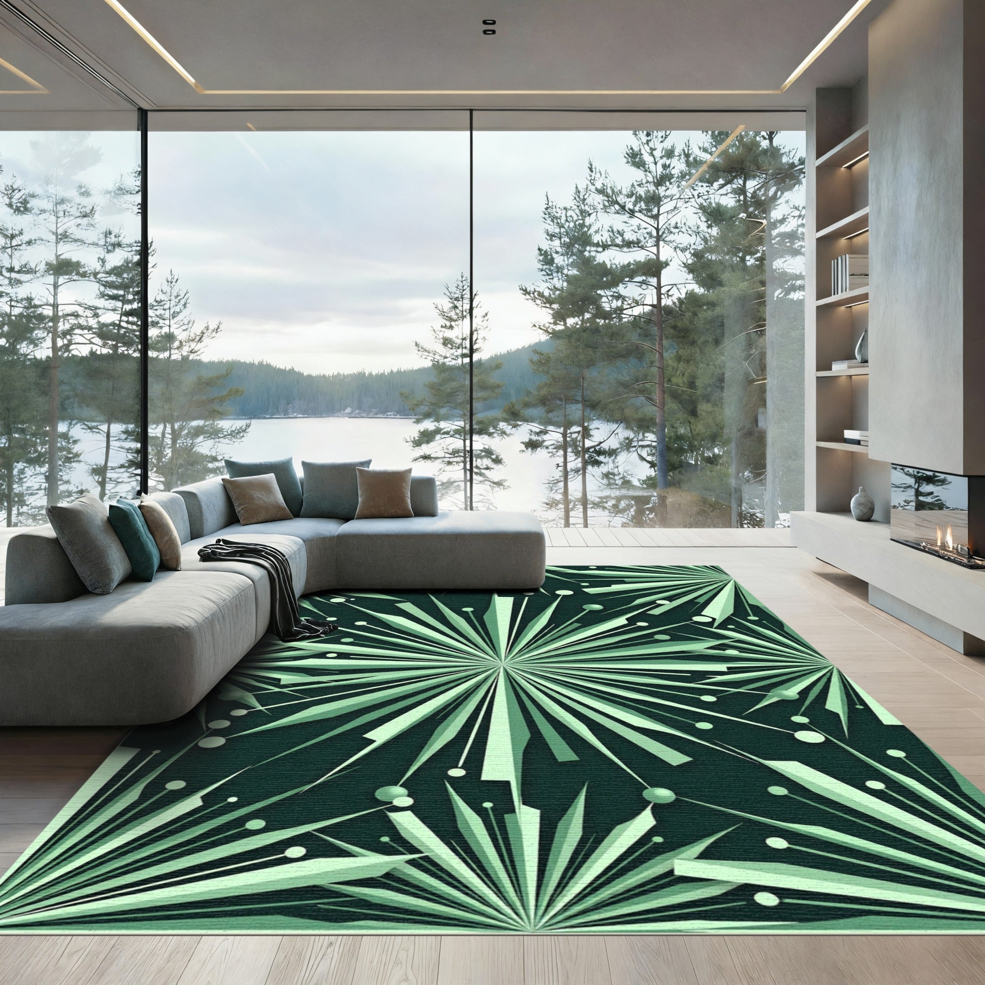 Emerald Spiky Starburst Geometric Rug