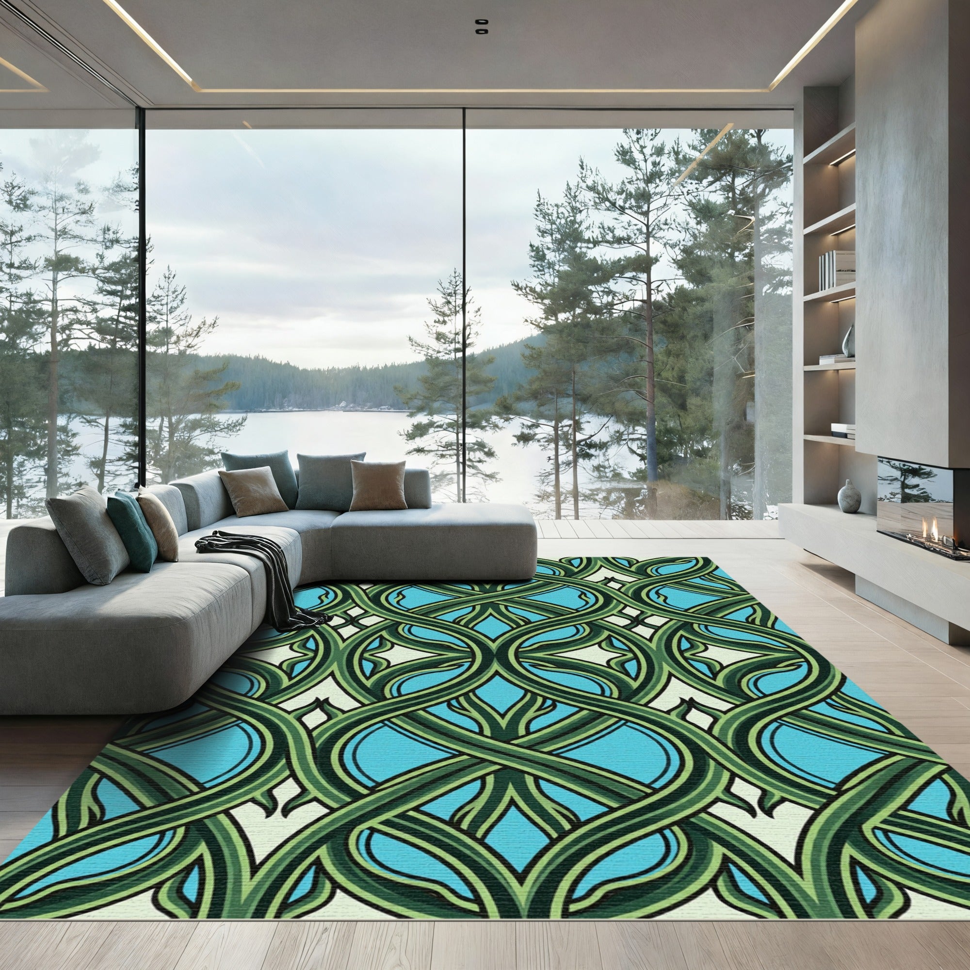 Art Nouveau Emerald Vine Intertwined Scroll Rug