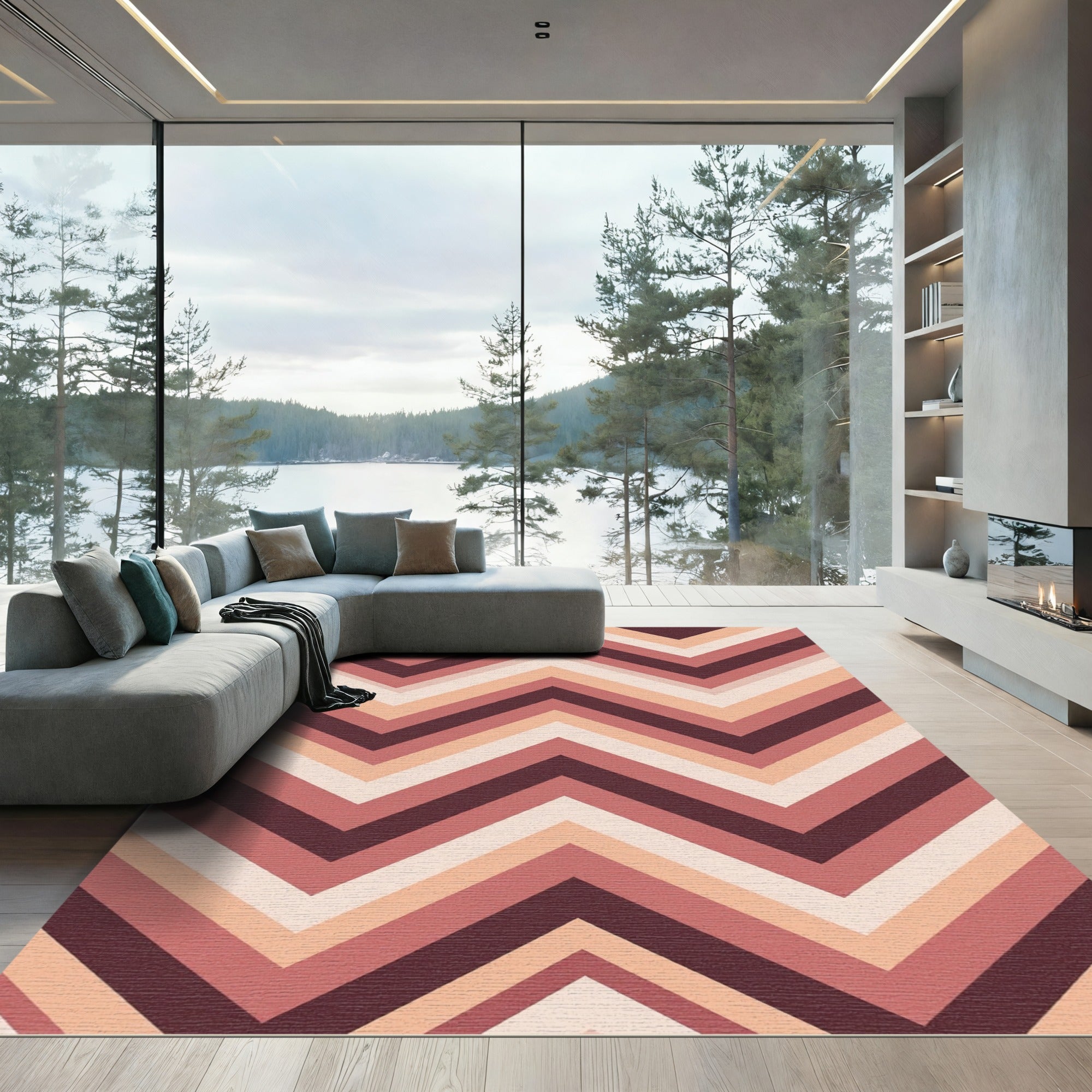 Warm Earthy Tone Chevron Zigzag Rug