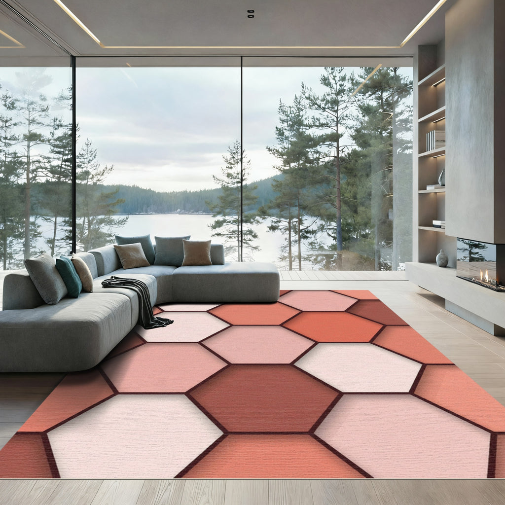 Coral Hexagon Tessellation Rug