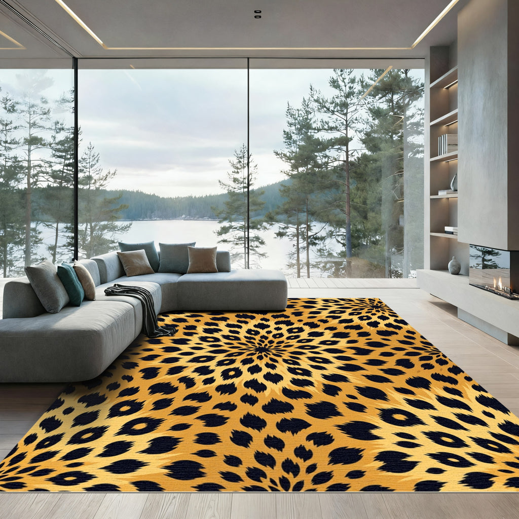 Golden Leopard Spot Radial Medallion Rug