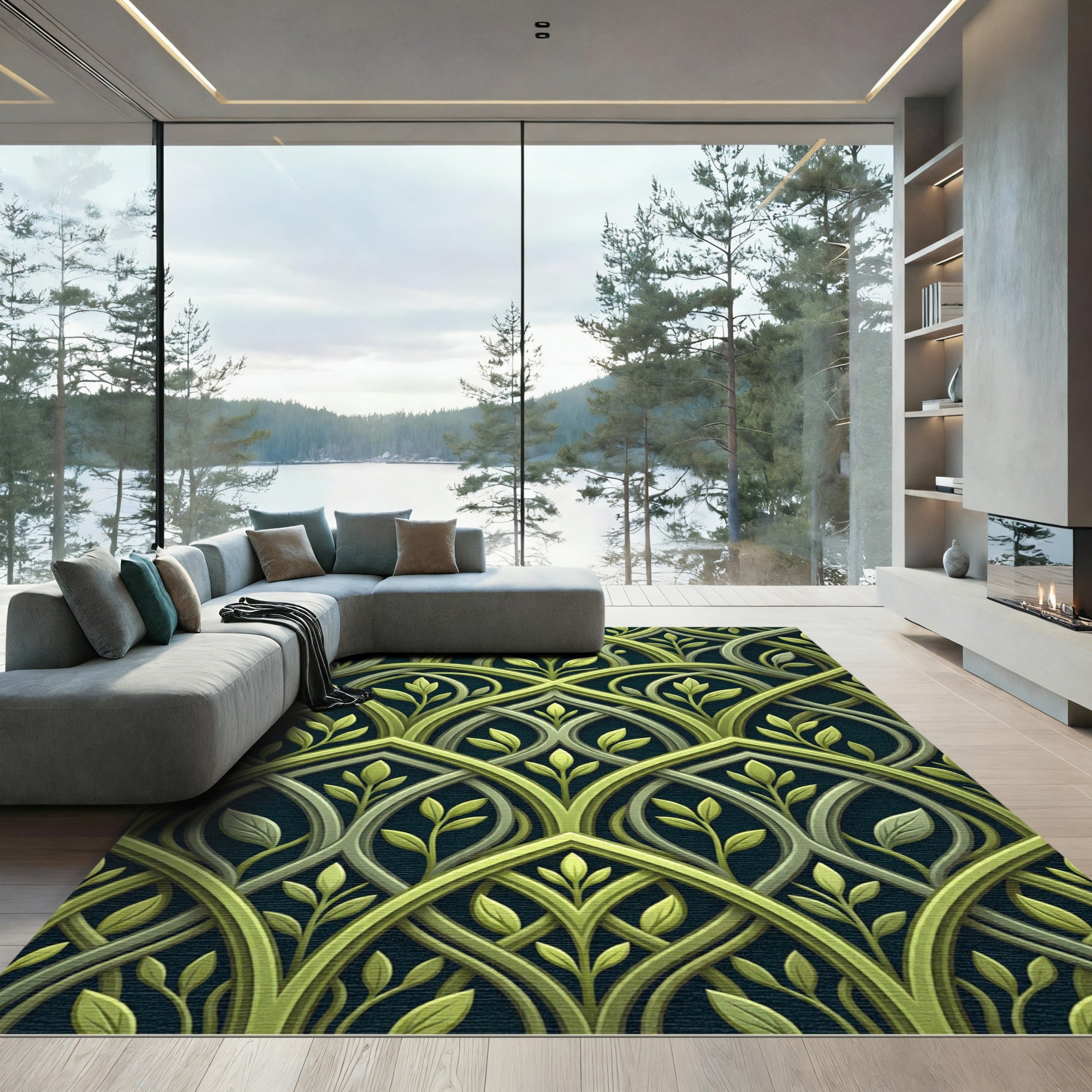 Sage Green Botanical Interlocking Vine Rug