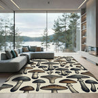 Whimsical Woodland Mushroom Earth Tone Illustration Rug