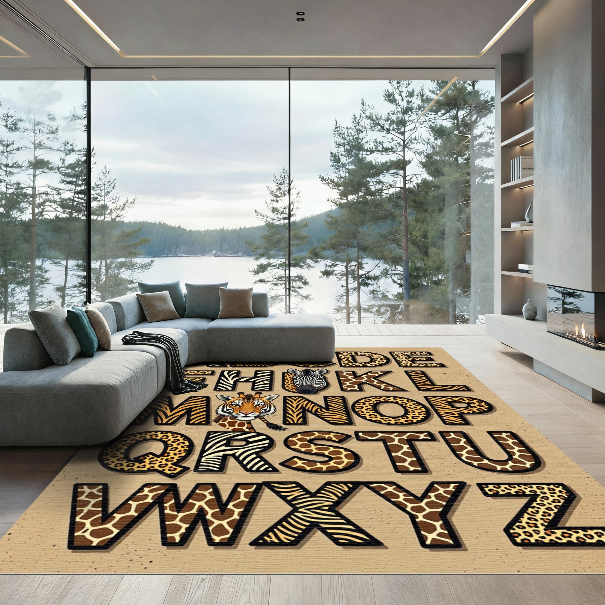 Playful Animal Alphabet Safari Kids Rug