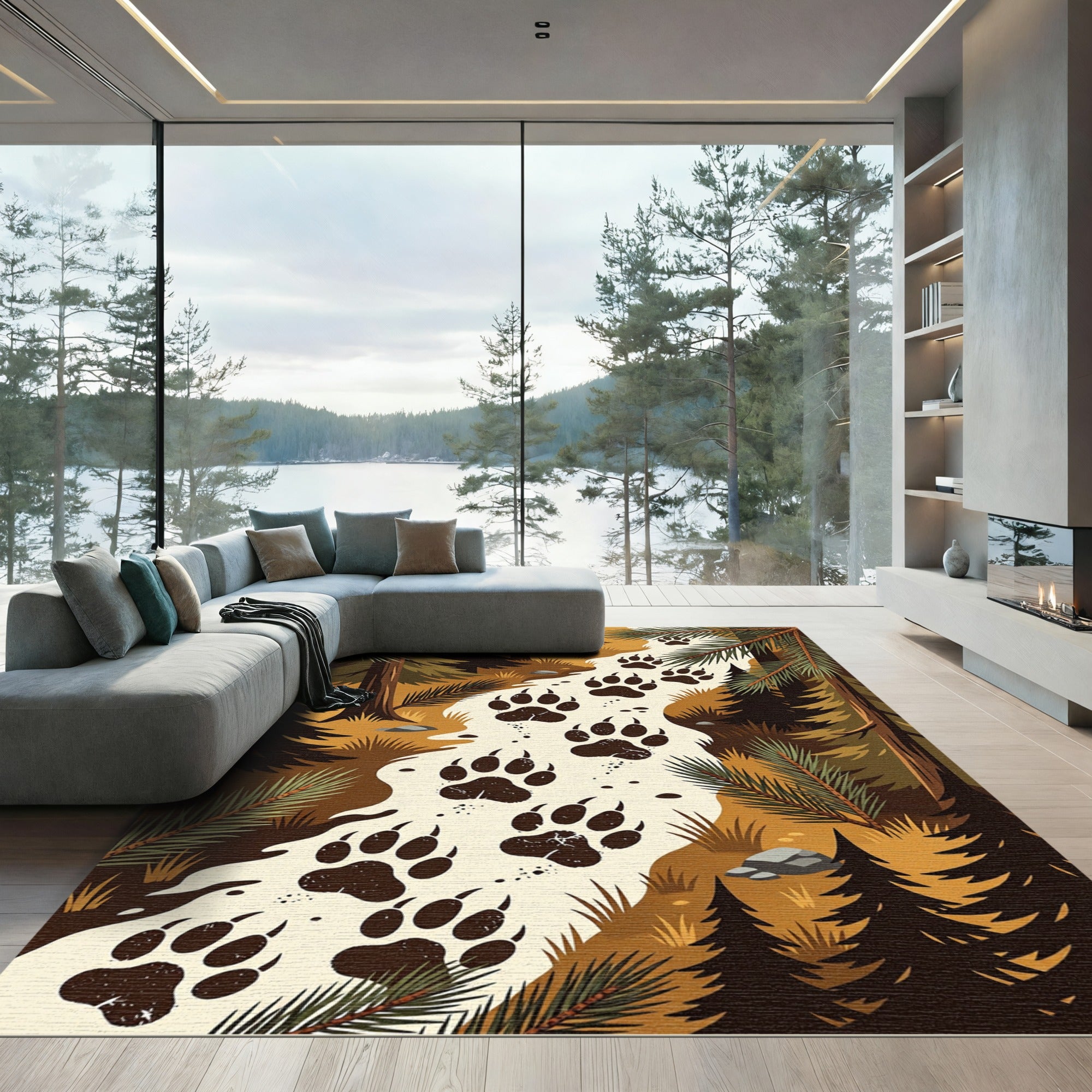 Bear Track Woodland Forest Path Rug