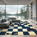 Navy Sleigh Cabin Checkerboard Folk Art Rug