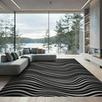 Abstract Black Gray Wavy Lines Rug