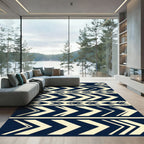 Navy Cream Geometric Chevron Striped Rug