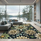 Golden Floral Bouquet Dark Botanical Rug